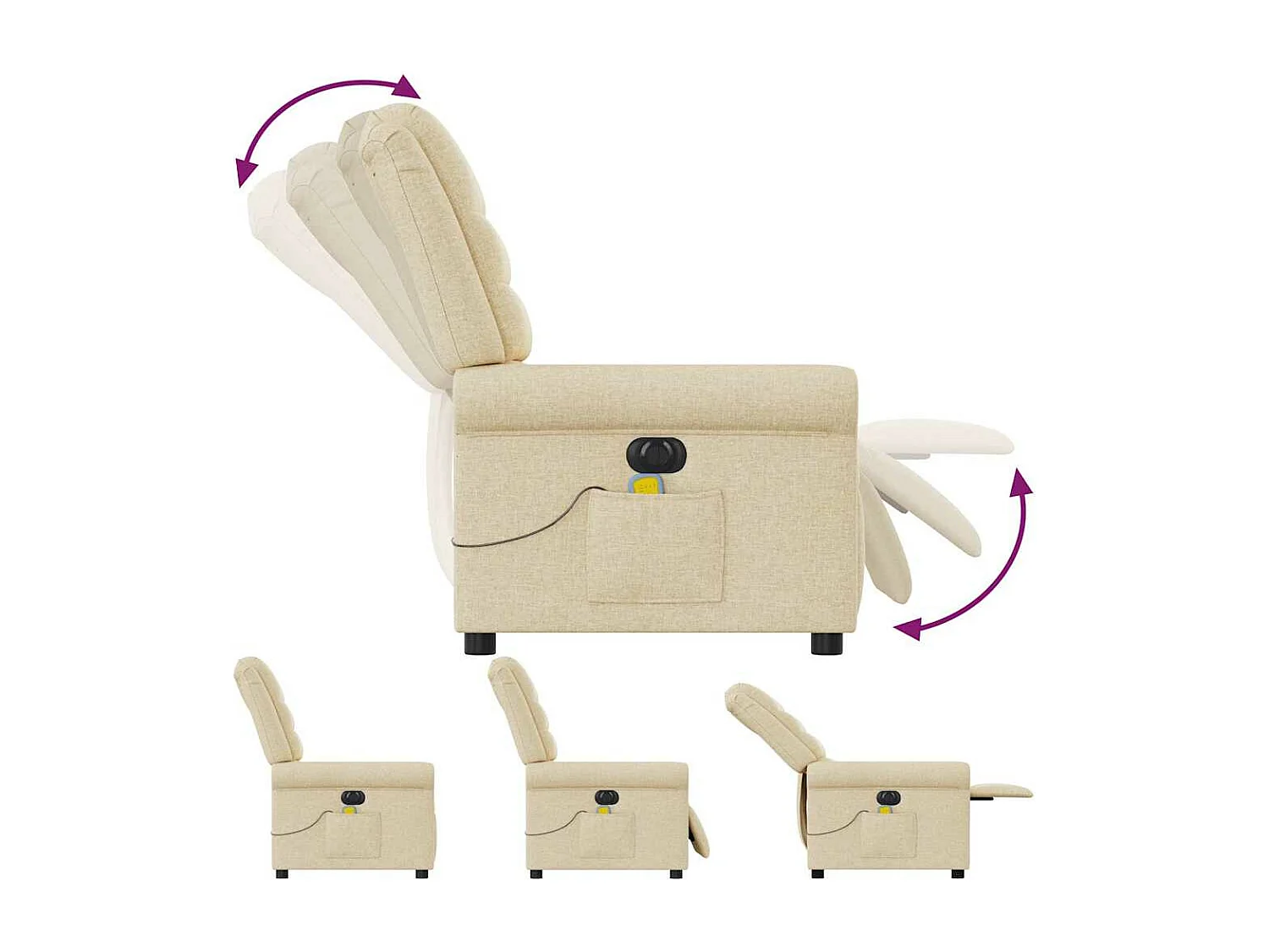 Fauteuil inclinable de massage électrique crème tissu