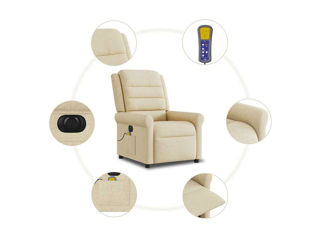 Fauteuil inclinable de massage électrique crème tissu