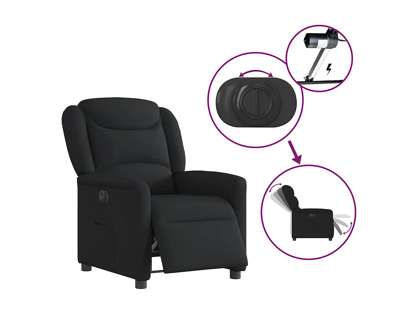 Fauteuil inclinable électrique Noir Tissu