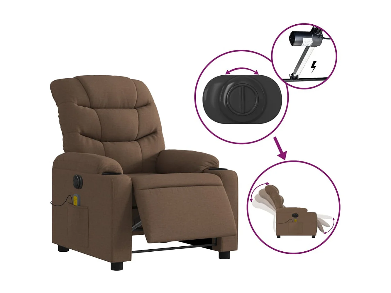 Fauteuil inclinable de massage électrique marron tissu