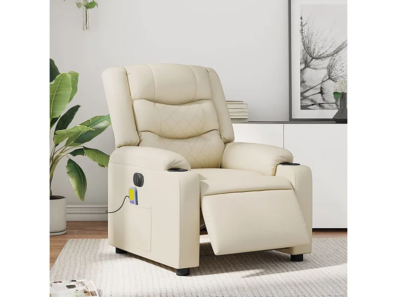 Fauteuil de massage inclinable électrique crème similicuir
