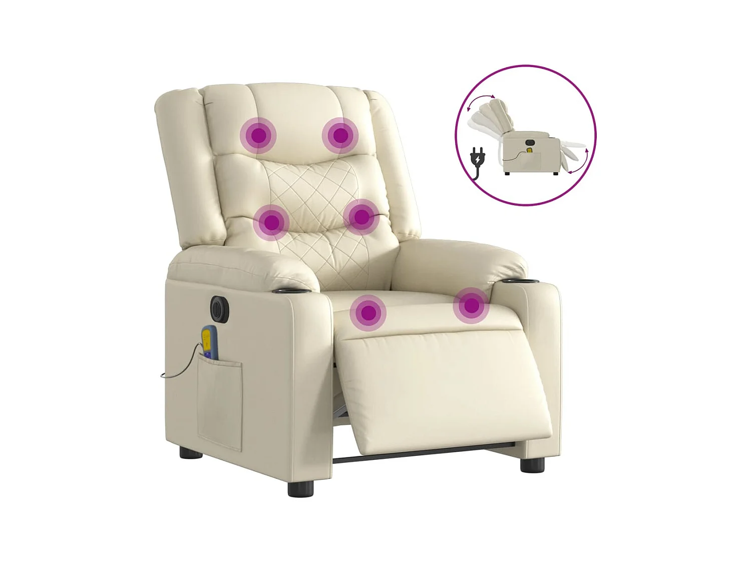 Fauteuil de massage inclinable électrique crème similicuir