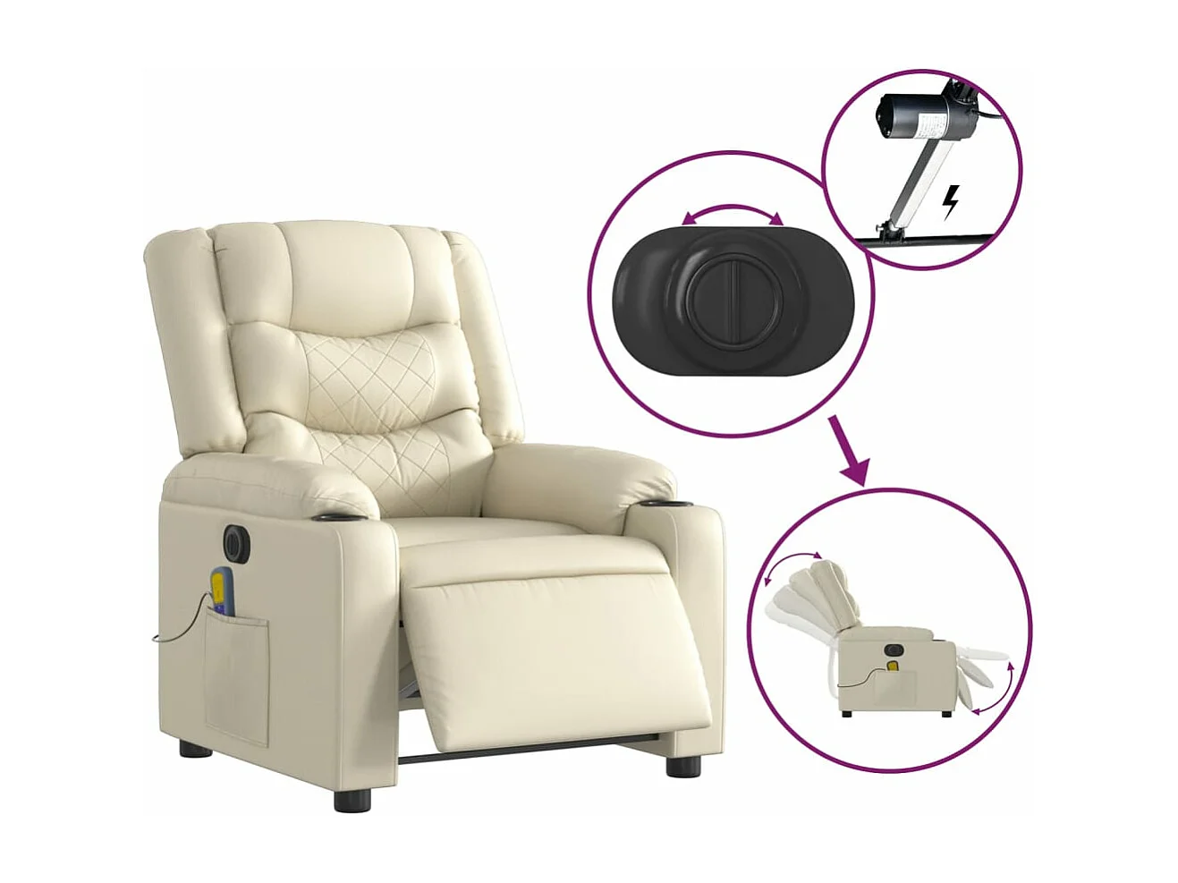 Fauteuil de massage inclinable électrique crème similicuir