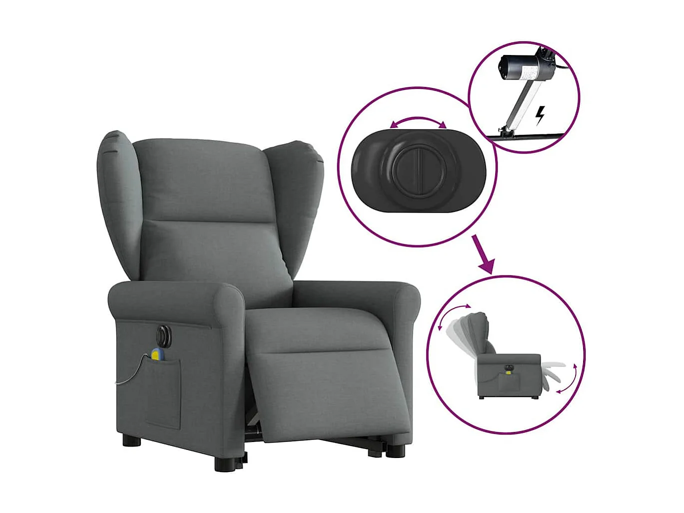 Fauteuil inclinable de massage électrique Gris foncé Tissu