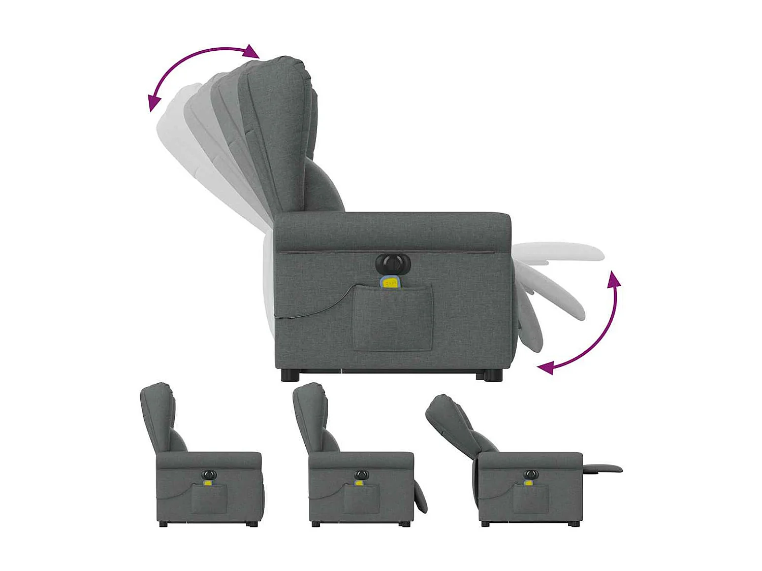 Fauteuil inclinable de massage électrique Gris foncé Tissu
