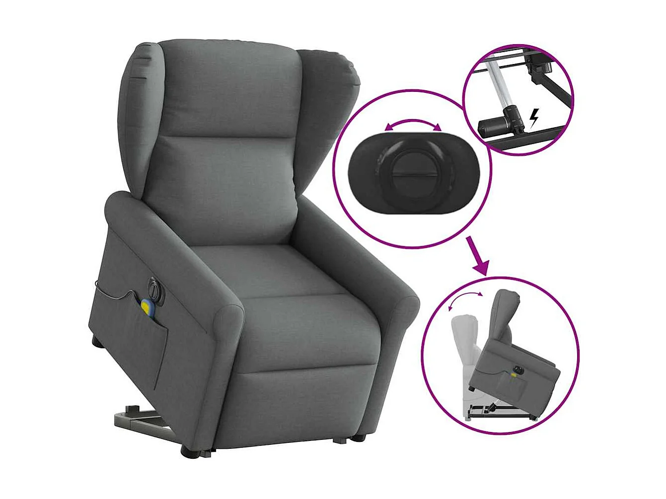 Fauteuil inclinable de massage électrique Gris foncé Tissu