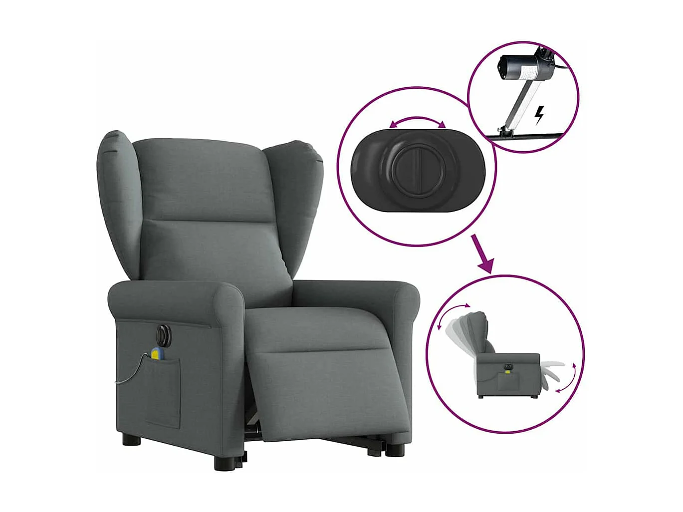 Fauteuil inclinable de massage électrique Gris foncé Tissu