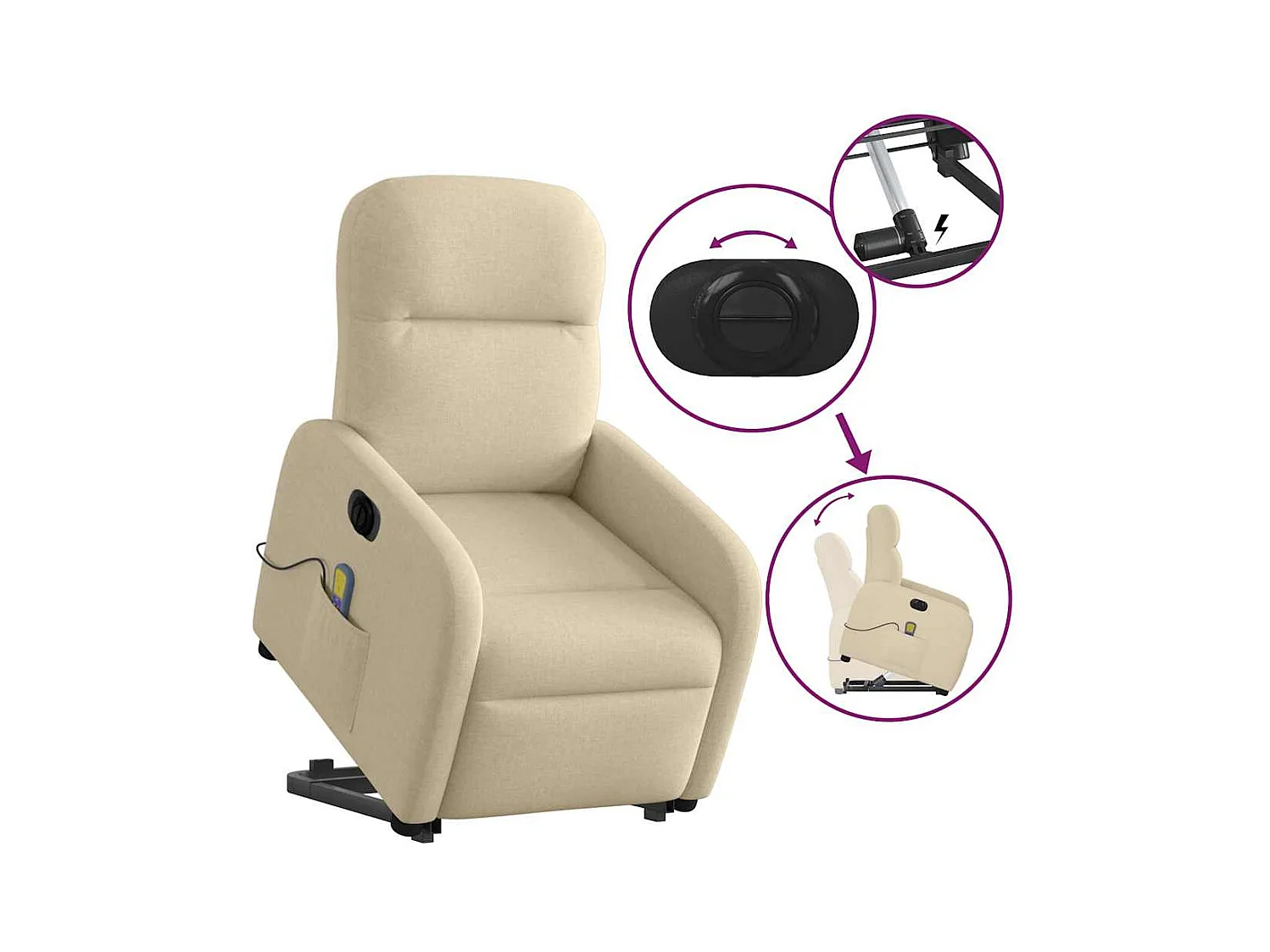 Fauteuil inclinable de massage électrique Crème Tissu