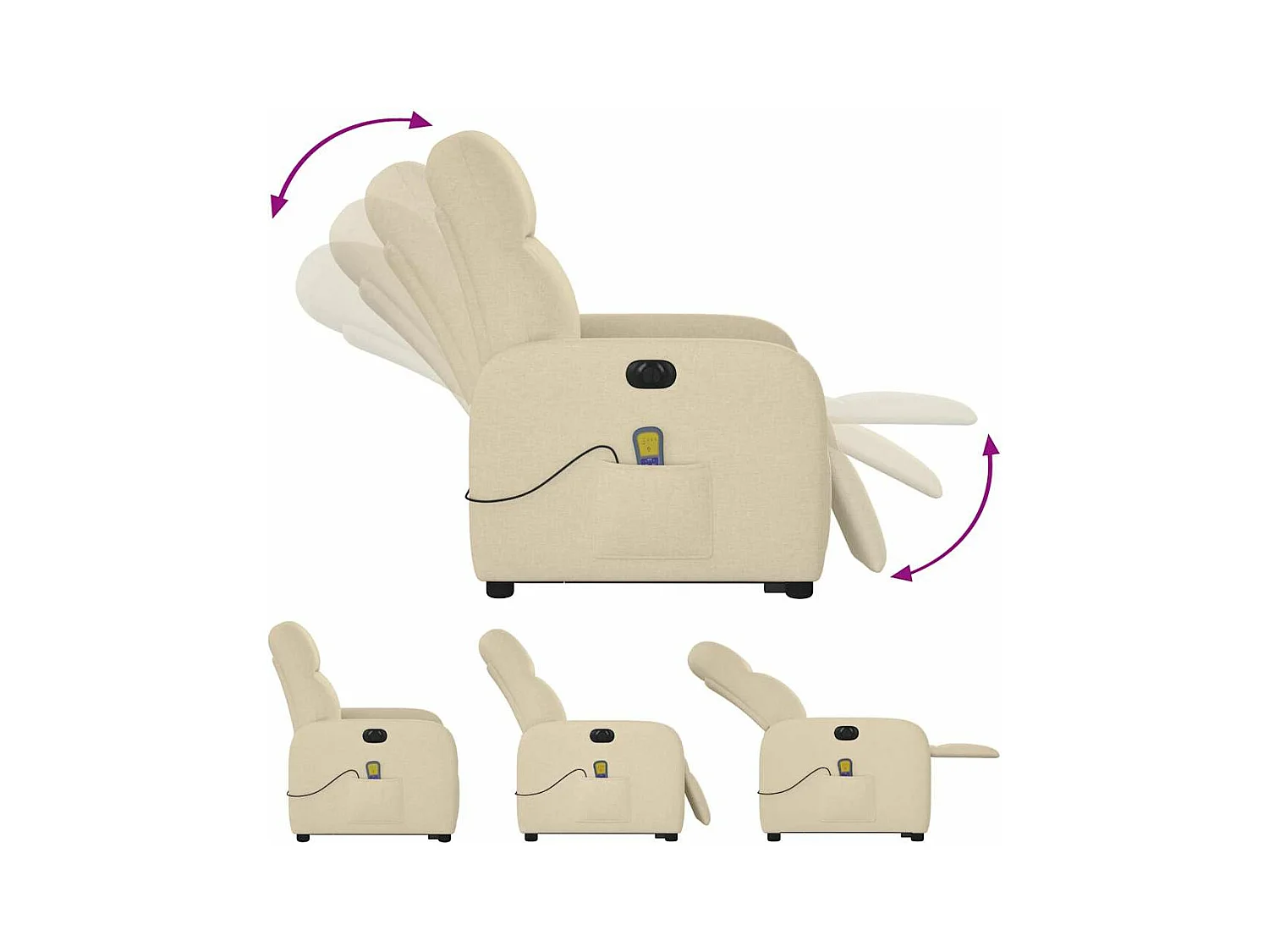 Fauteuil inclinable de massage électrique Crème Tissu