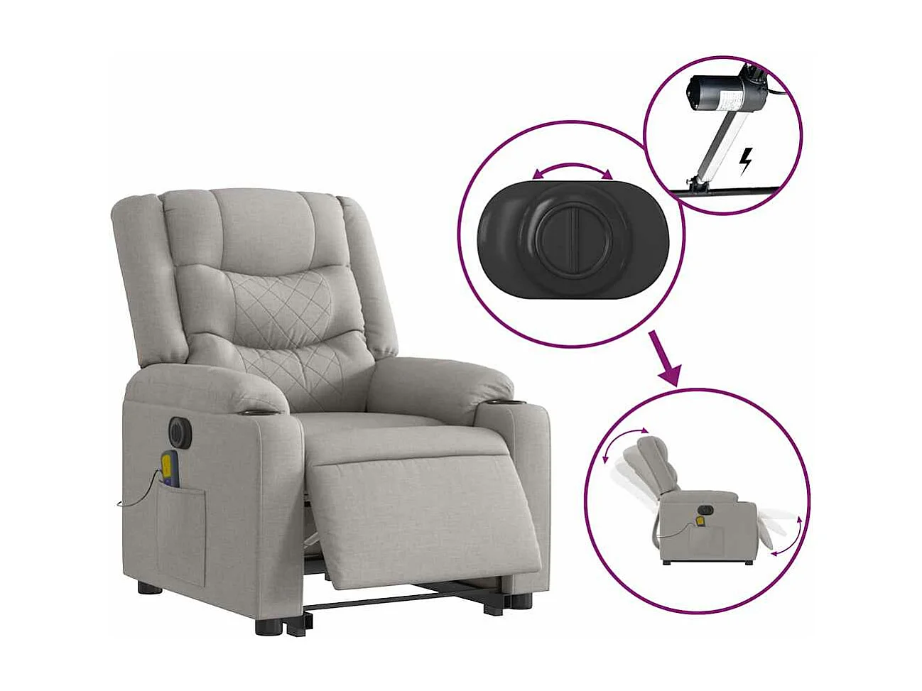 Fauteuil inclinable de massage électrique gris nuage tissu