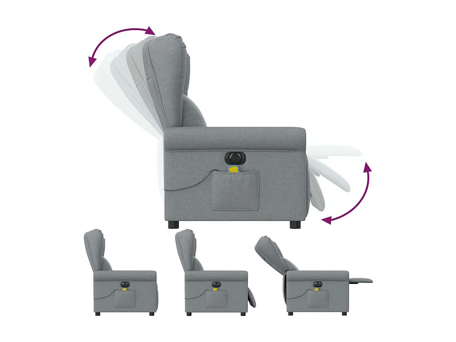 Fauteuil de massage inclinable électrique gris clair tissu
