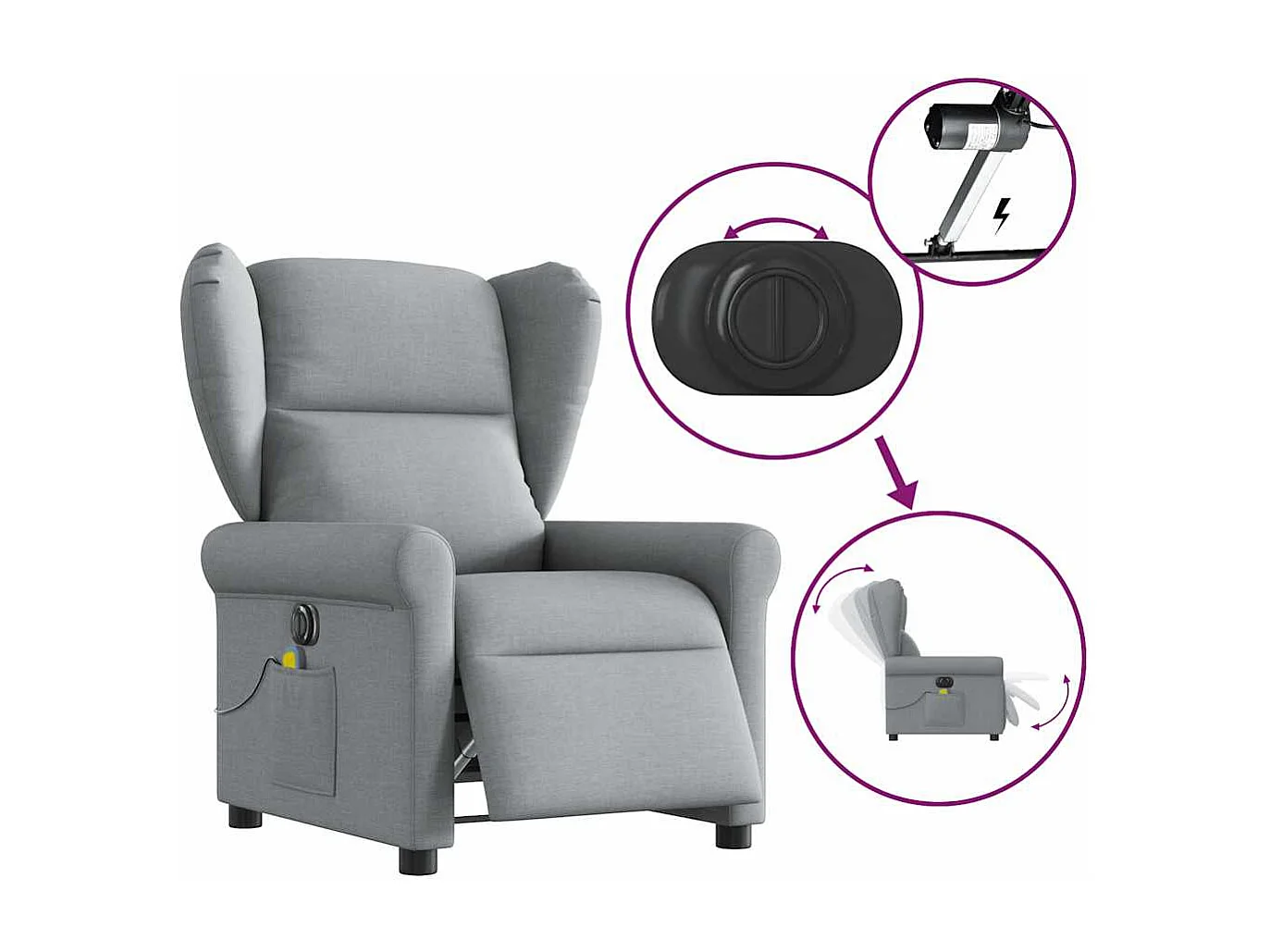 Fauteuil de massage inclinable électrique gris clair tissu