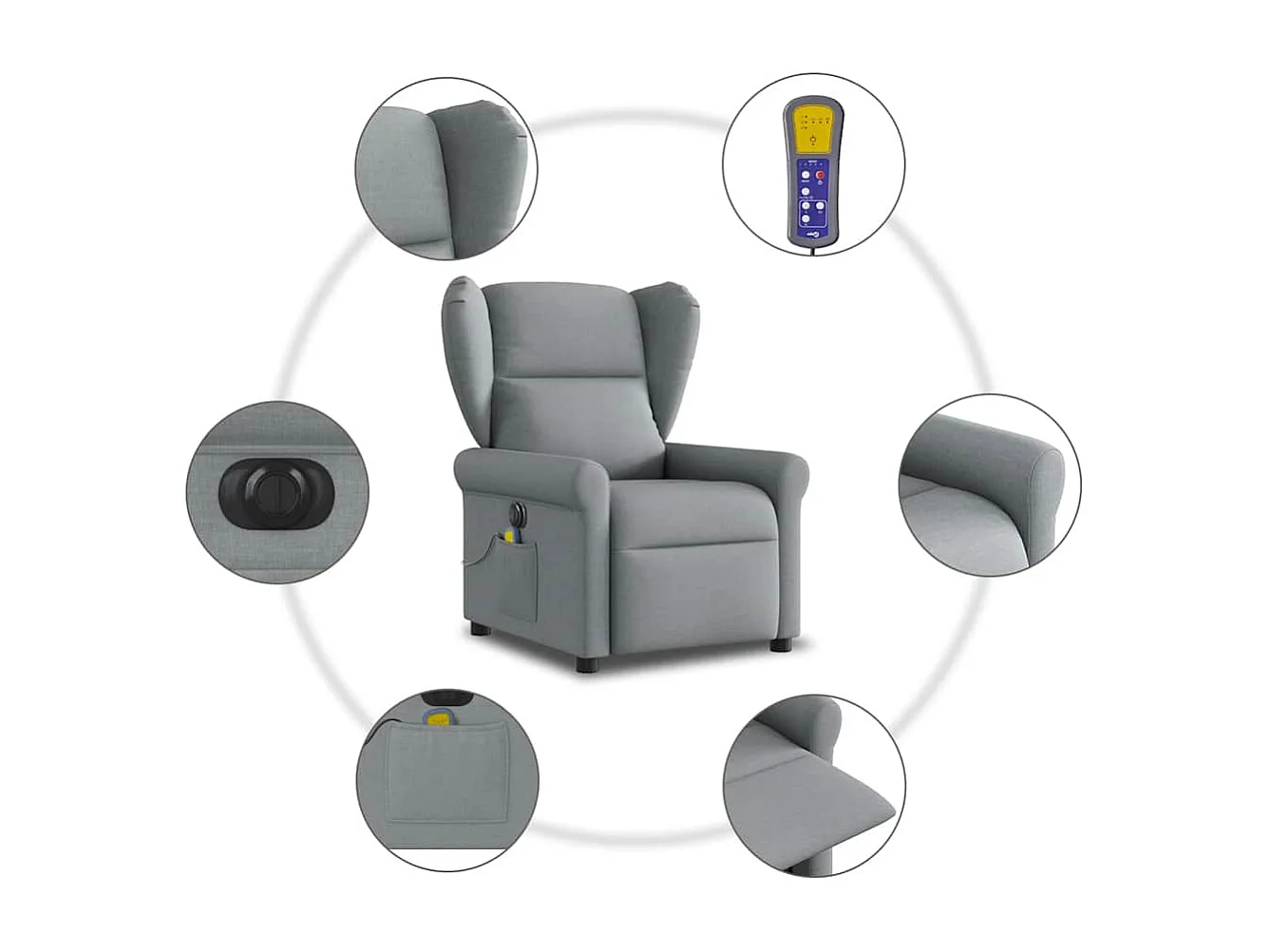 Fauteuil de massage inclinable électrique gris clair tissu