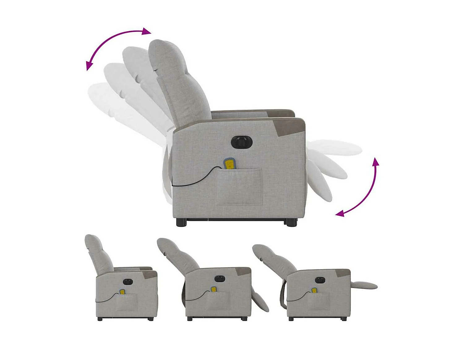 Fauteuil inclinable de massage électrique gris nuage tissu