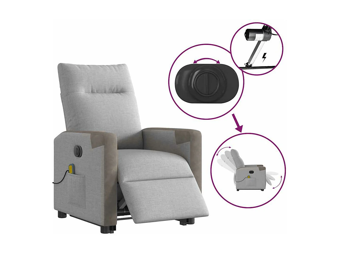 Fauteuil inclinable de massage électrique gris nuage tissu