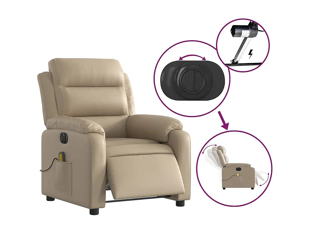 Fauteuil de massage inclinable électrique cappuccino similicuir