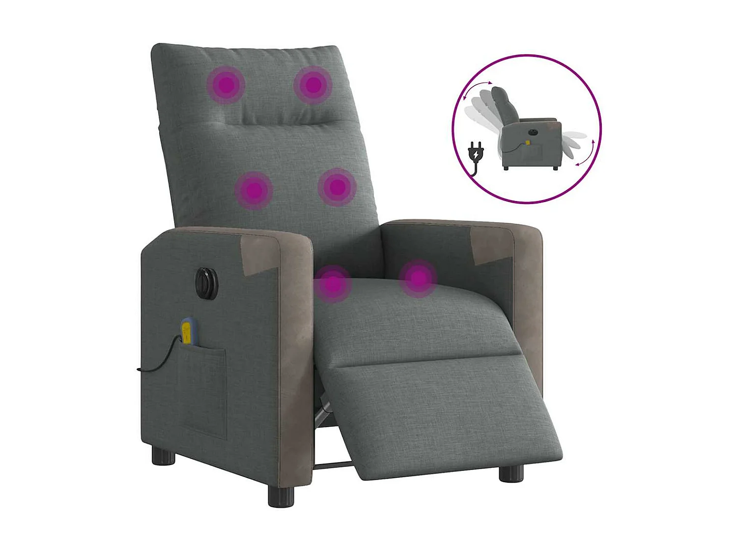 Sillón masajeador eléctrico reclinable de tela gris oscuro