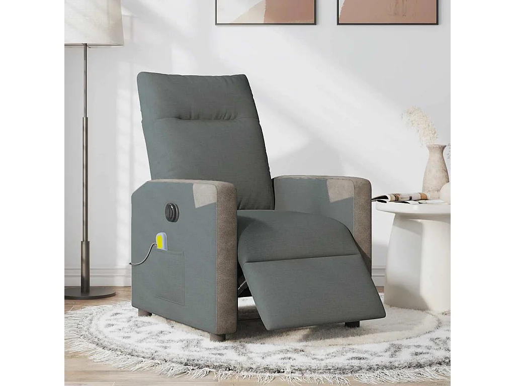 Sillón masajeador eléctrico reclinable de tela gris oscuro