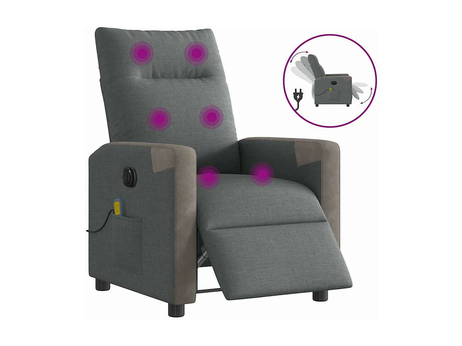 Sillón masajeador eléctrico reclinable de tela gris oscuro