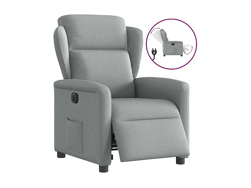 Poltrona reclinabile elettrica in tessuto grigio chiaro