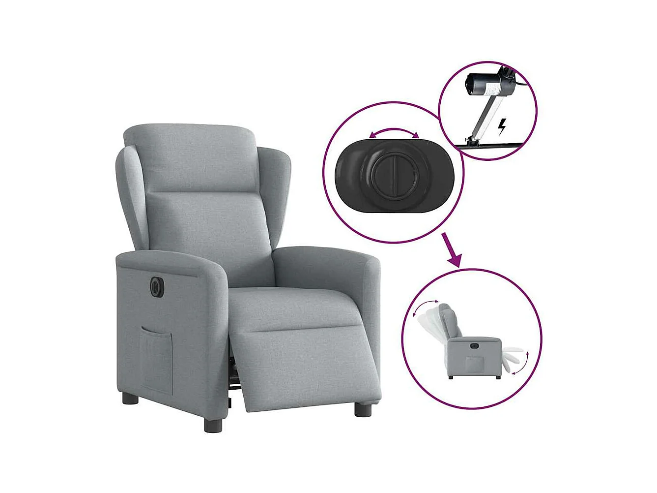 Fauteuil inclinable électrique Gris clair Tissu
