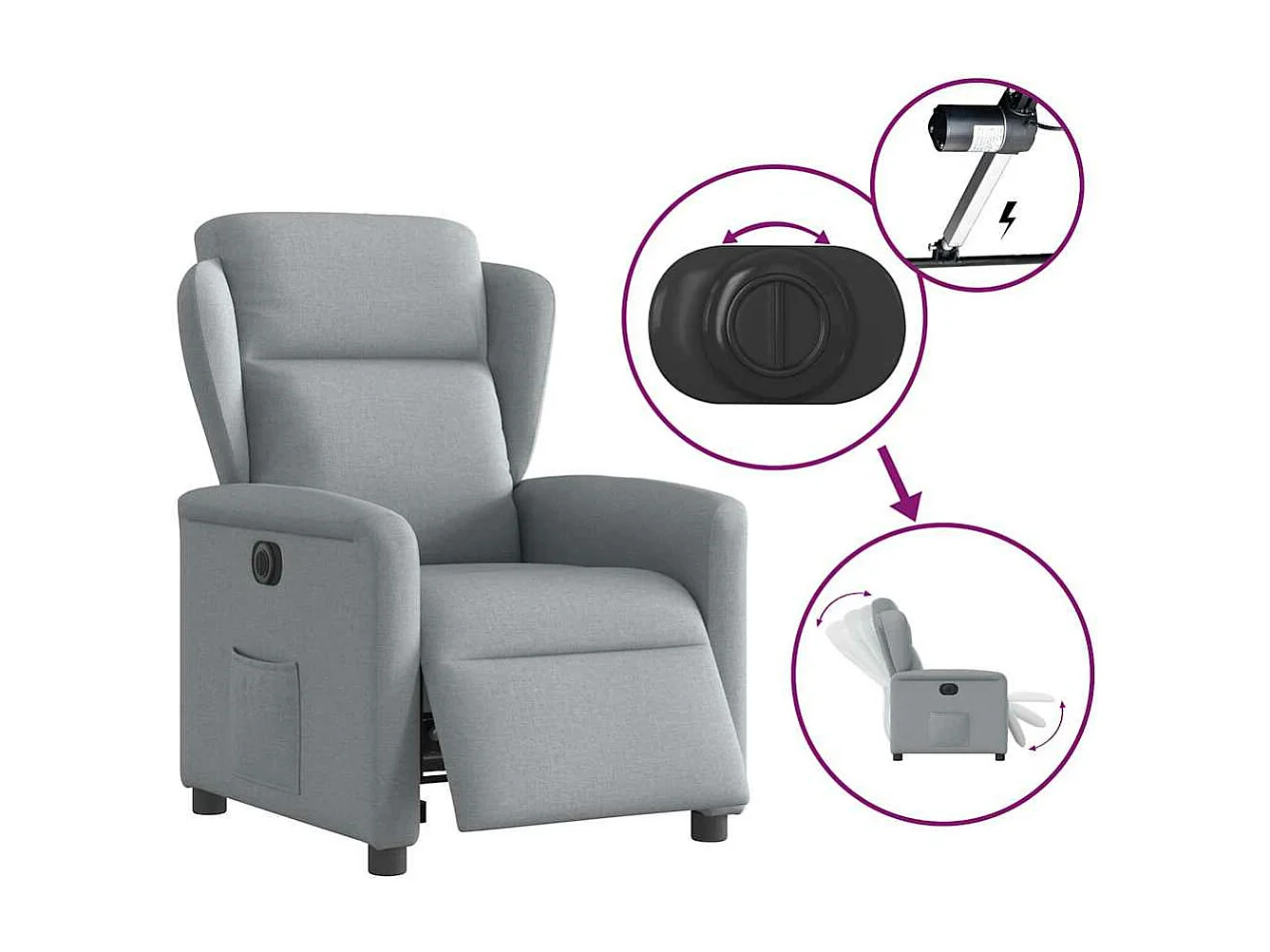 Fauteuil inclinable électrique Gris clair Tissu
