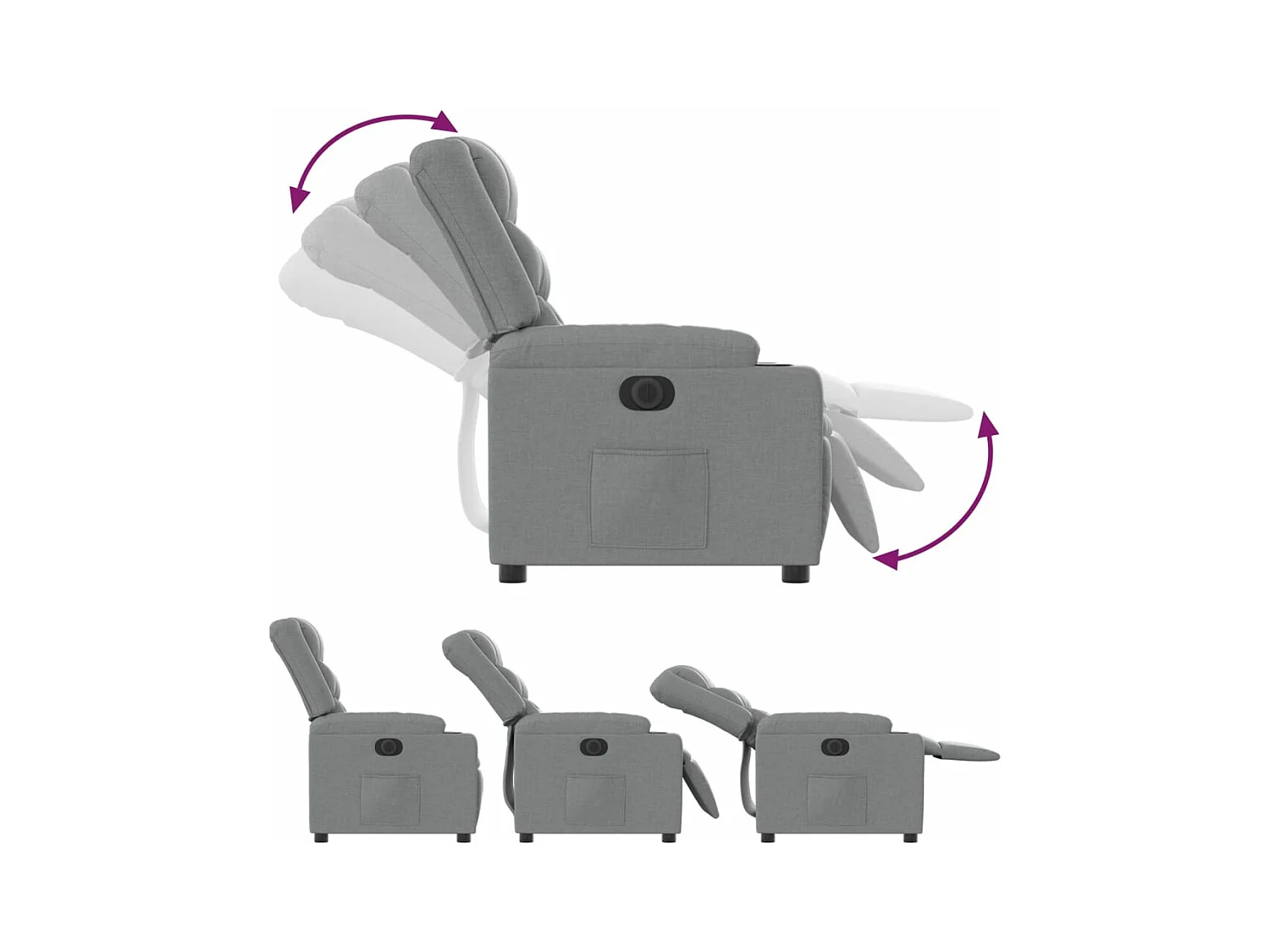 Poltrona reclinável elétrica tecido cinza claro