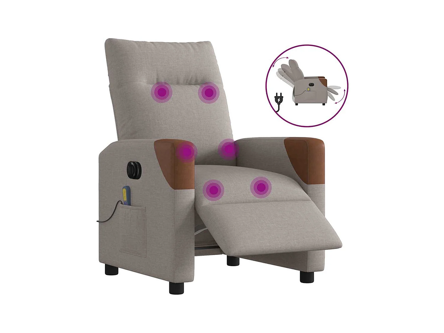Fauteuil de massage inclinable électrique Taupe Tissu