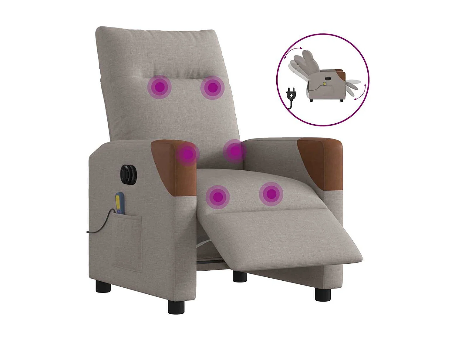 Fauteuil de massage inclinable électrique Taupe Tissu
