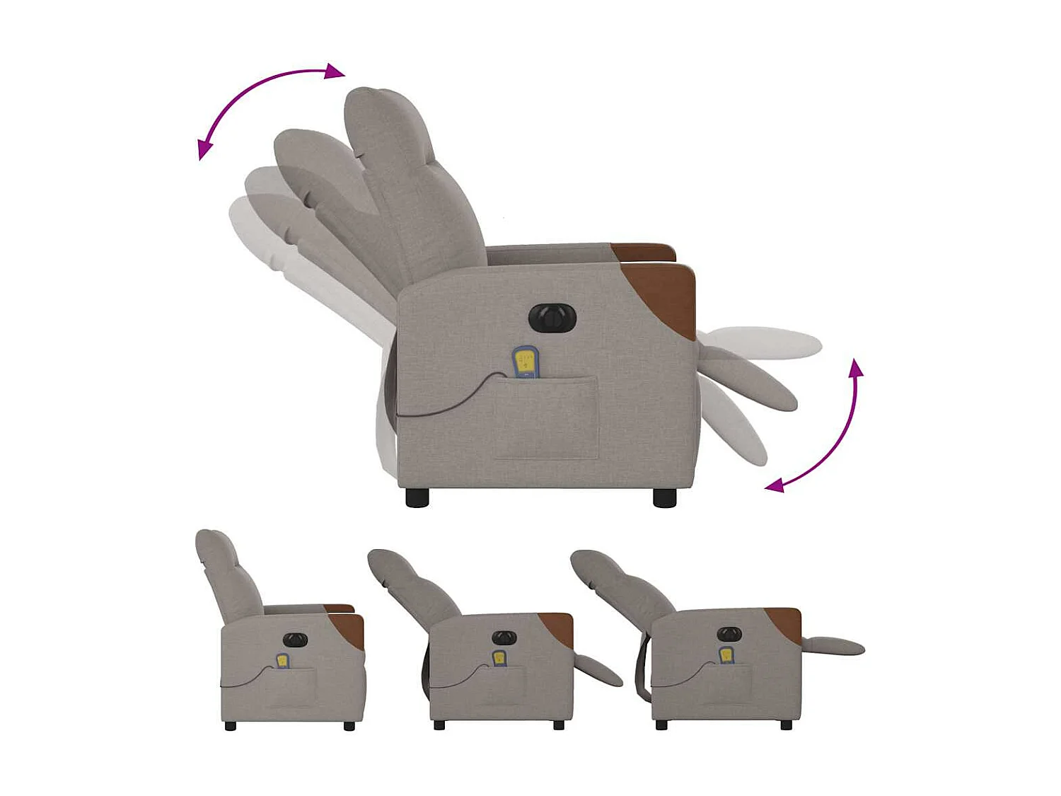 Fauteuil de massage inclinable électrique Taupe Tissu