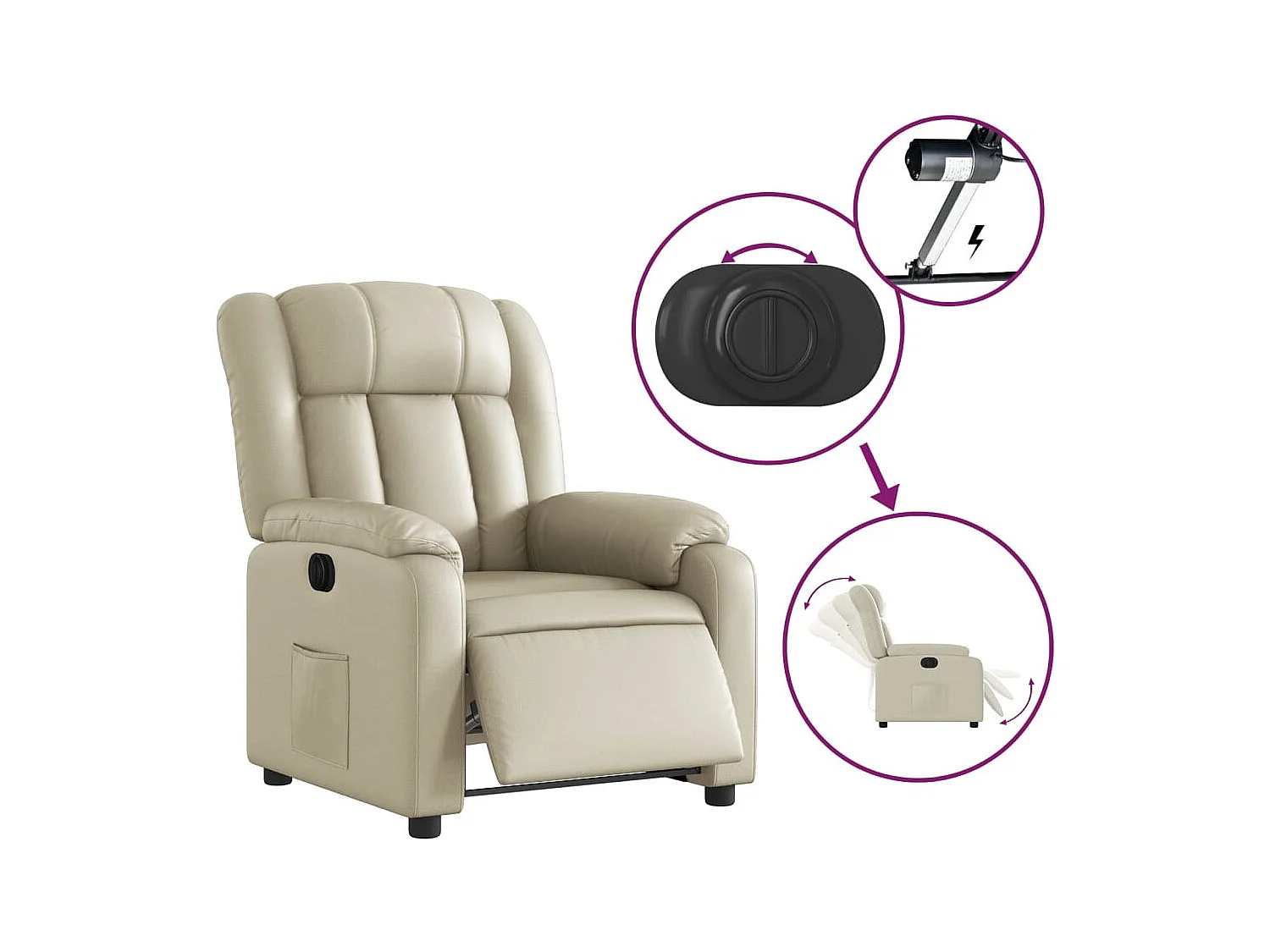 Fauteuil inclinable électrique Crème Similicuir