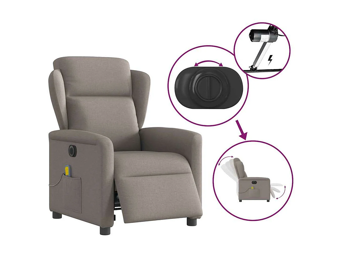 Sillón de masaje eléctrico reclinable de tela color topo