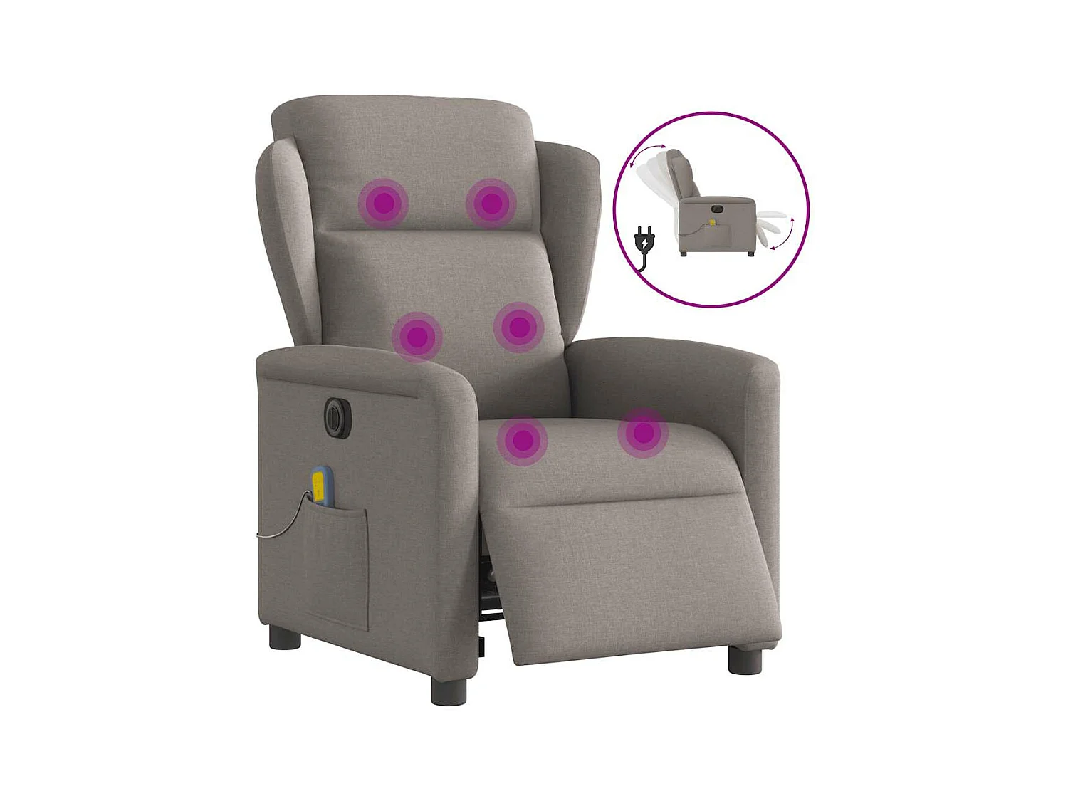 Fauteuil de massage inclinable électrique Taupe Tissu