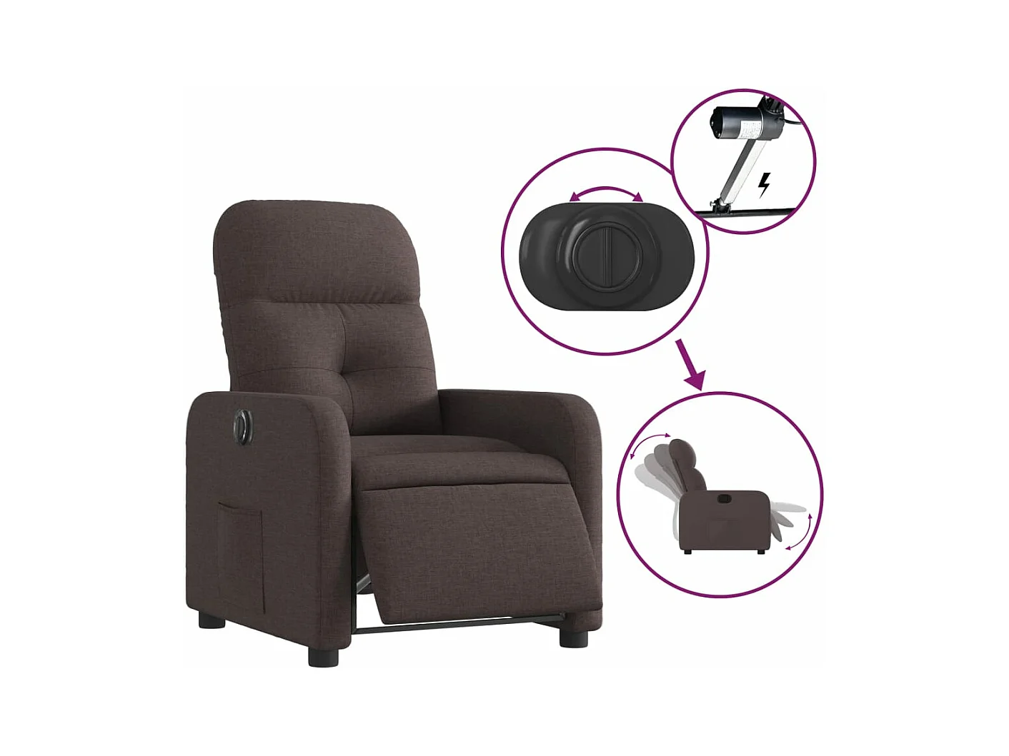 Fauteuil inclinable électrique Marron foncé Tissu