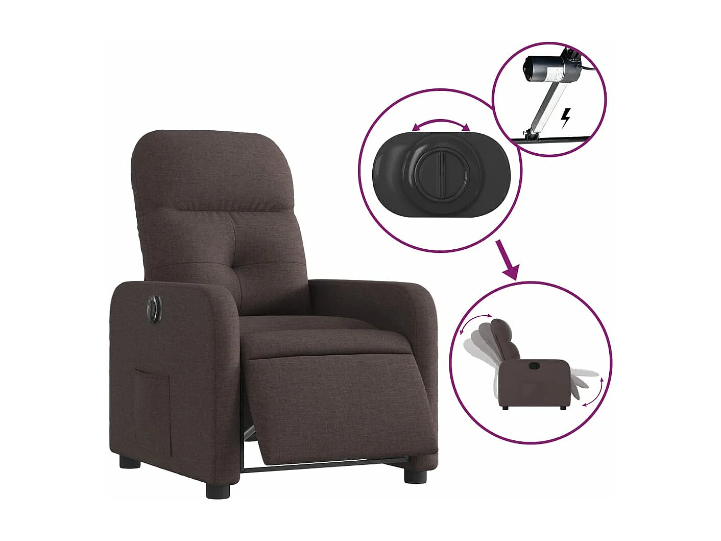 Fauteuil inclinable électrique Marron foncé Tissu