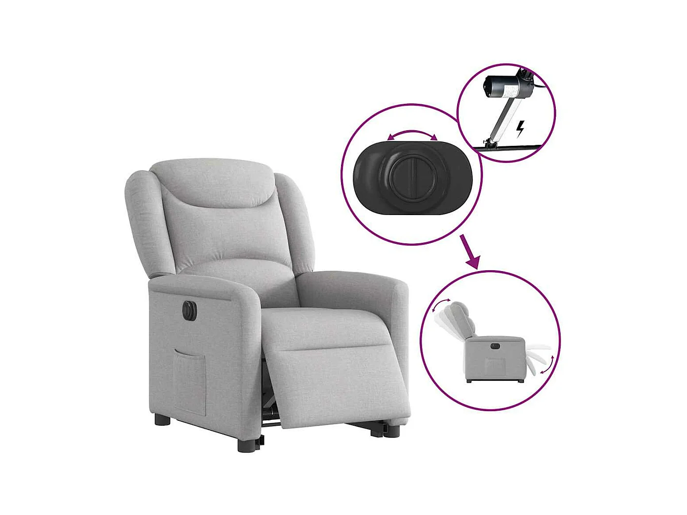 Poltrona reclinabile elettrica in tessuto grigio nuvola