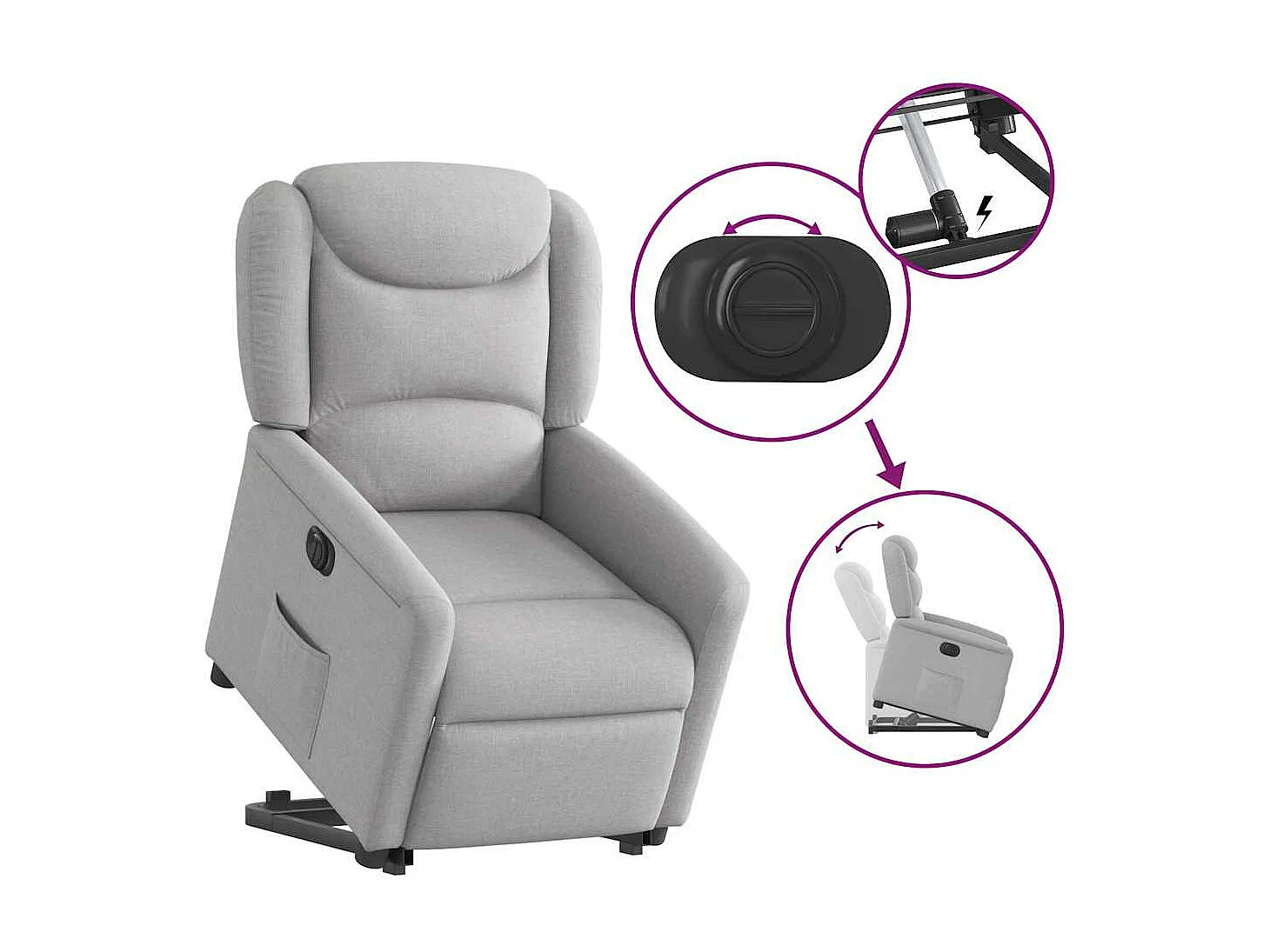 Fauteuil inclinable électrique gris nuage tissu