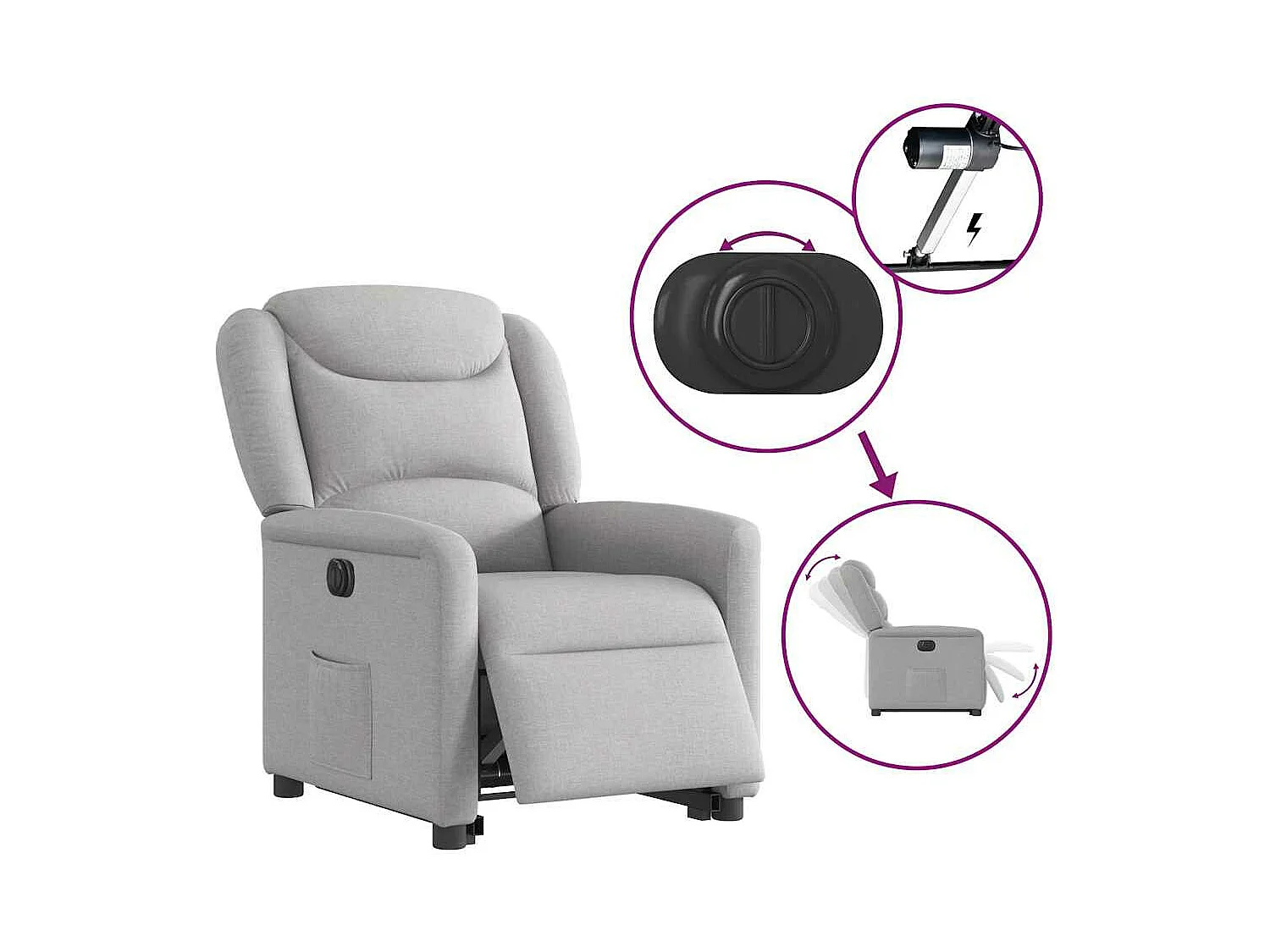 Fauteuil inclinable électrique gris nuage tissu