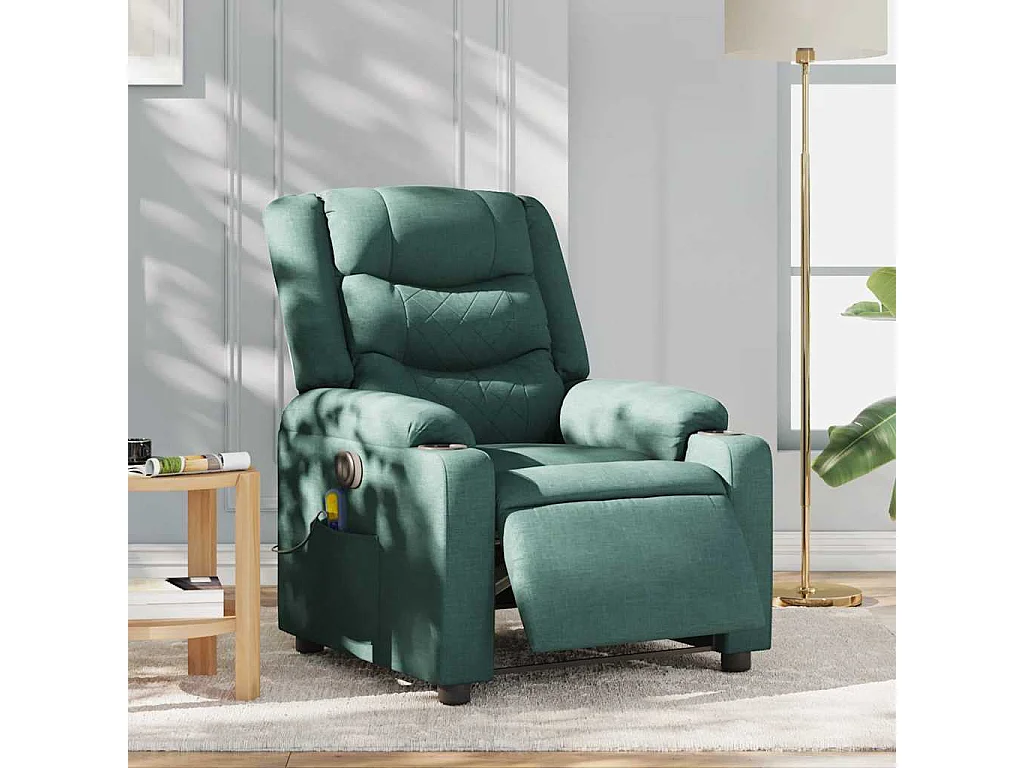 Cadeira de massagem elétrica reclinável tecido verde escuro