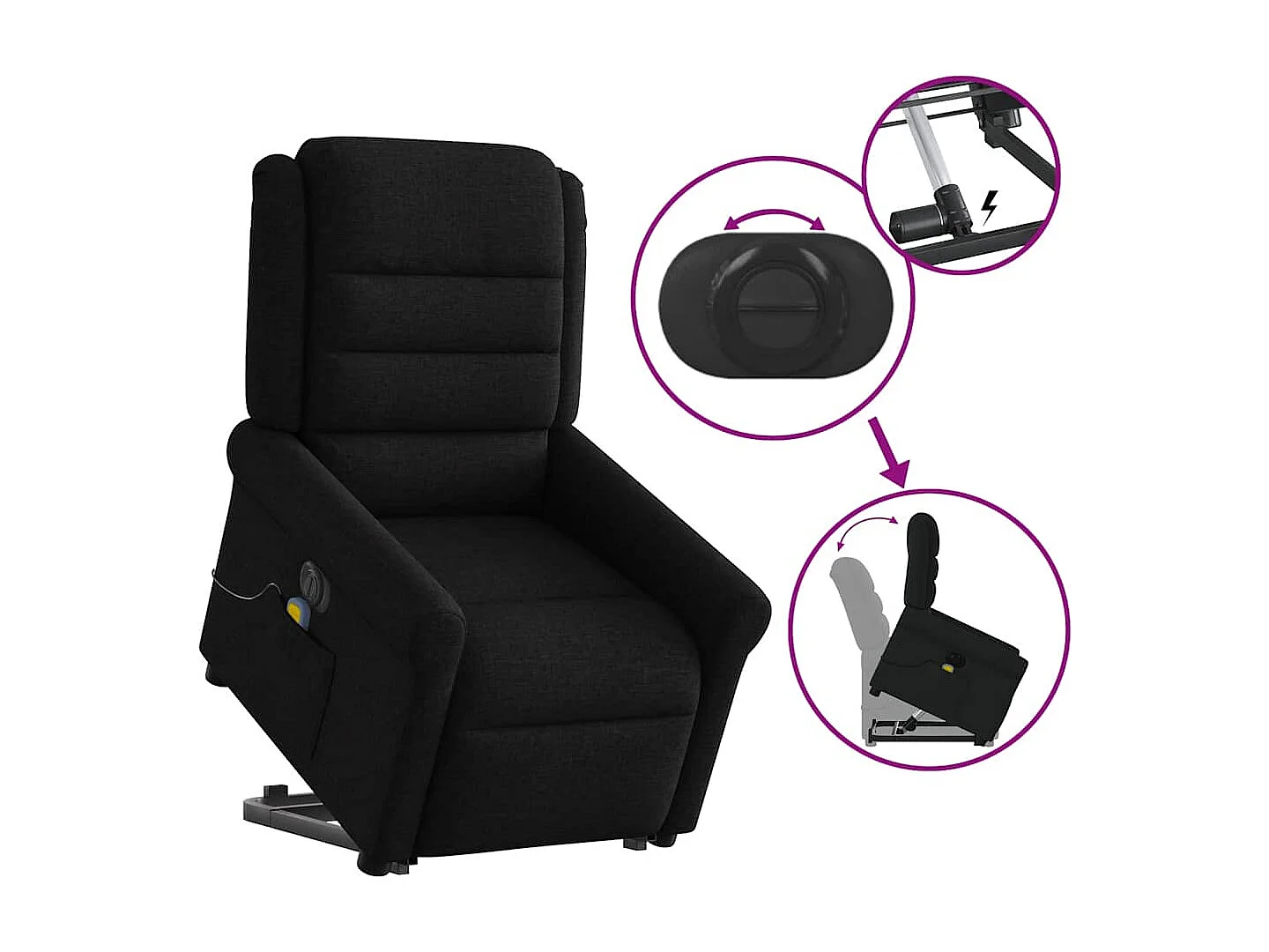 Fauteuil inclinable de massage électrique Noir Tissu