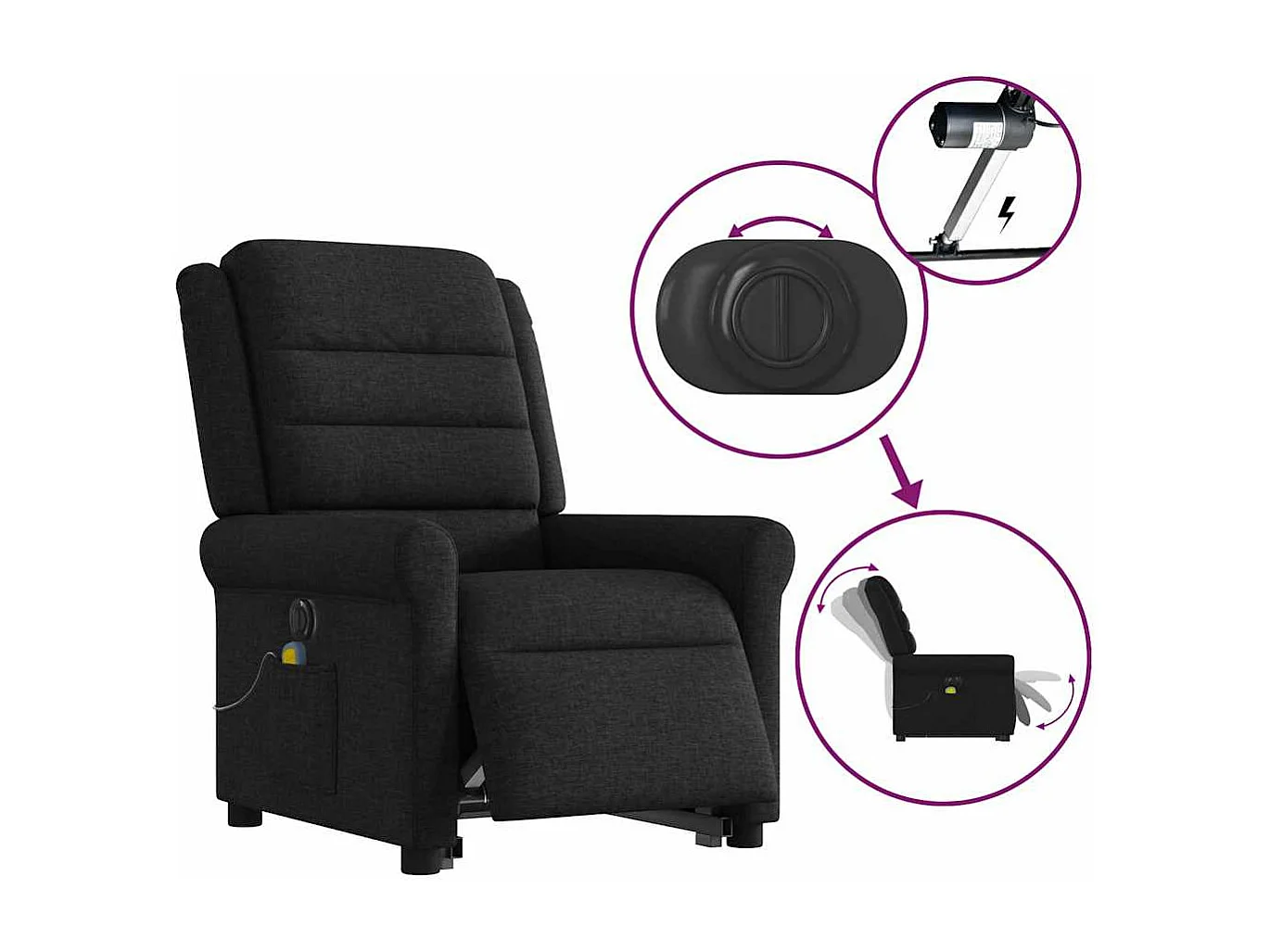 Fauteuil inclinable de massage électrique Noir Tissu