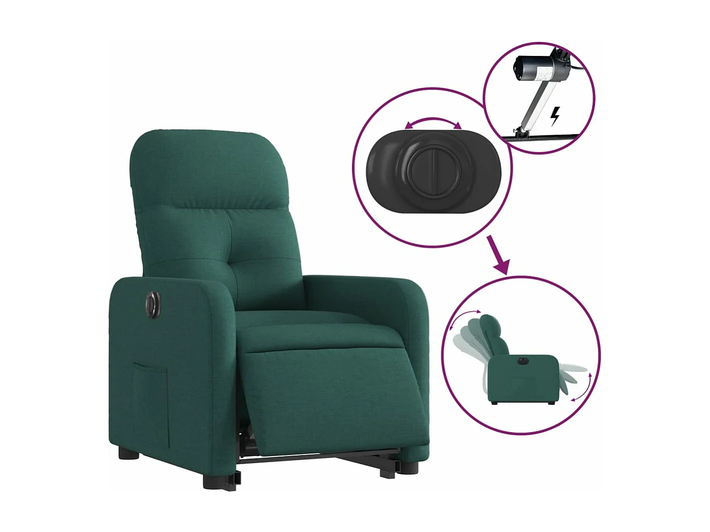 Fauteuil inclinable électrique vert foncé tissu