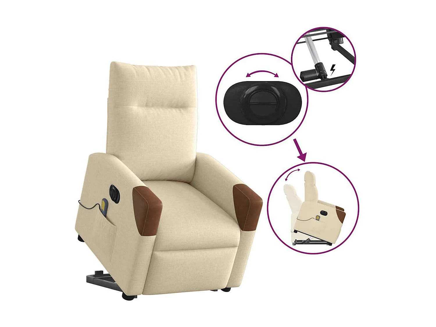 Fauteuil inclinable de massage électrique Crème Tissu