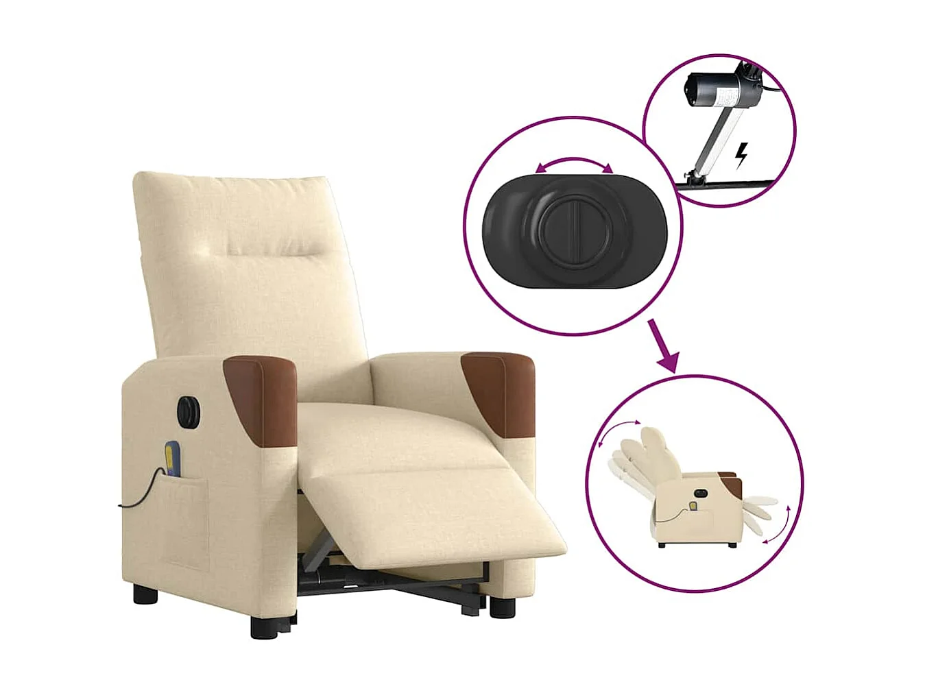 Fauteuil inclinable de massage électrique Crème Tissu
