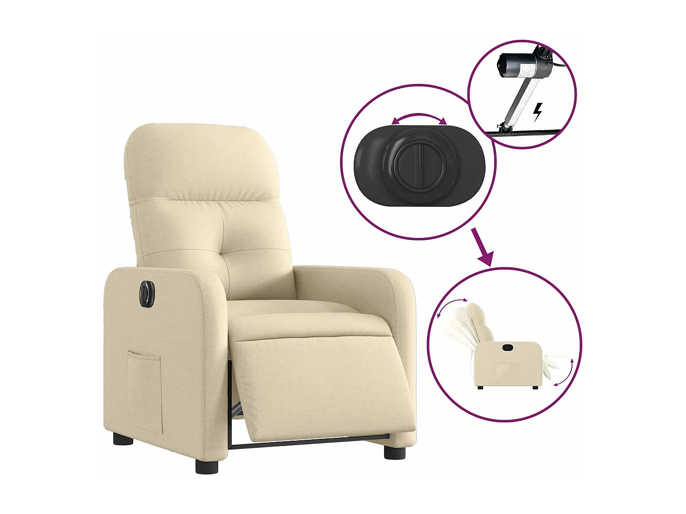 Fauteuil inclinable électrique Crème Tissu