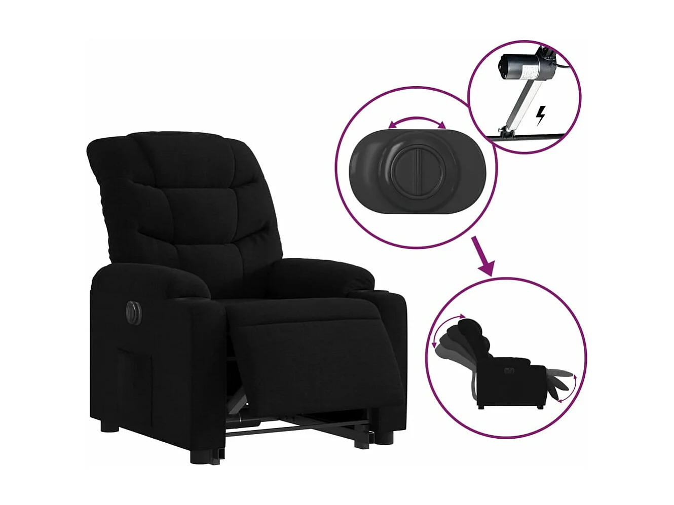Fauteuil inclinable électrique noir tissu