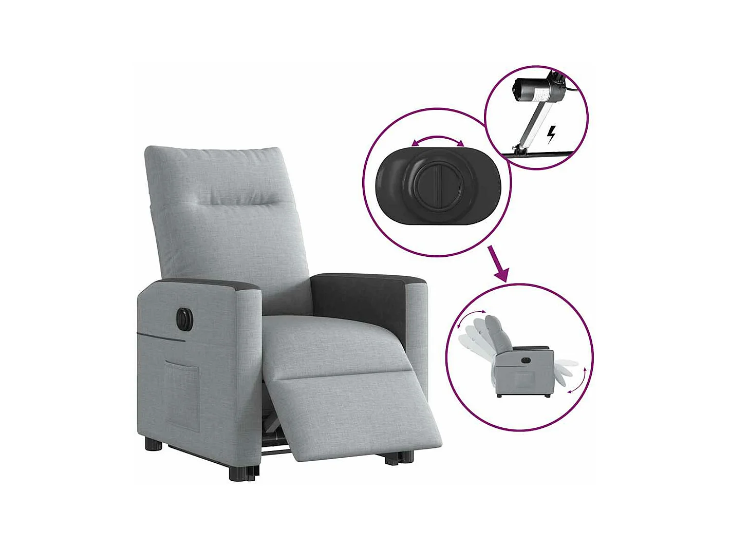 Fauteuil inclinable électrique gris clair tissu