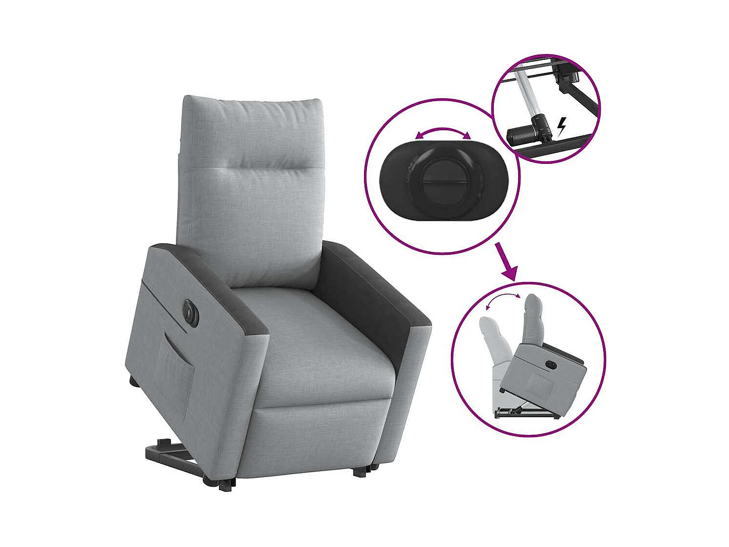 Fauteuil inclinable électrique gris clair tissu