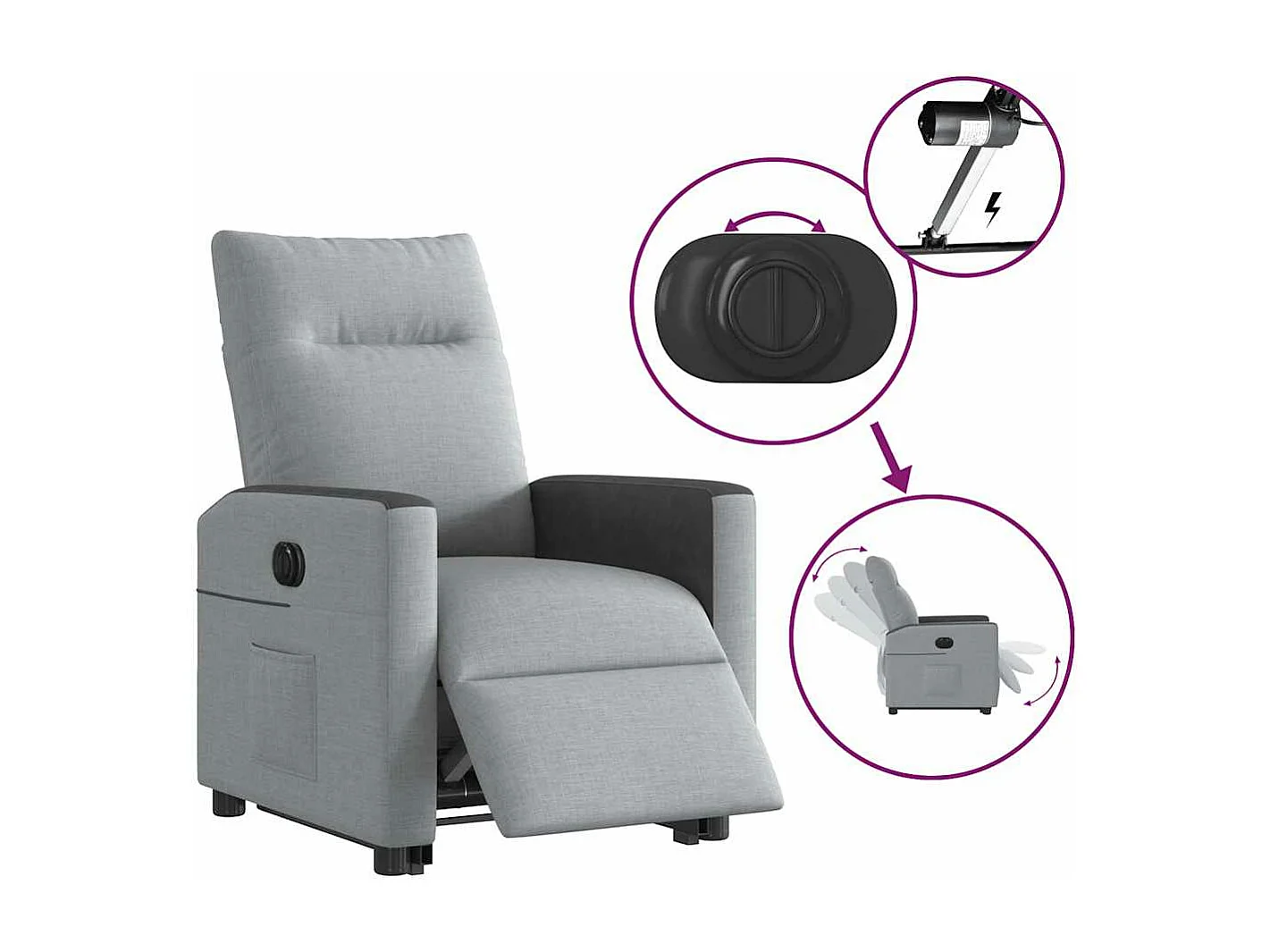 Fauteuil inclinable électrique gris clair tissu