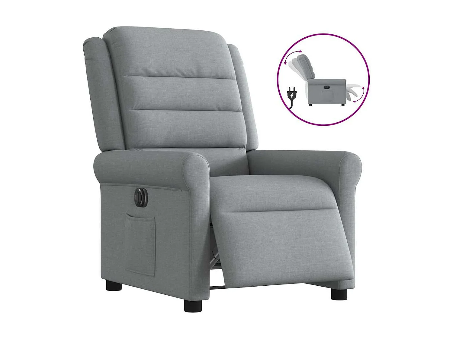 Sillón reclinable eléctrico de tela gris claro